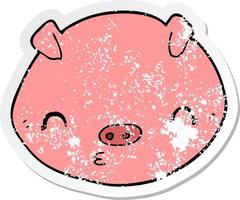 autocollant en détresse d'un cochon de dessin animé vecteur