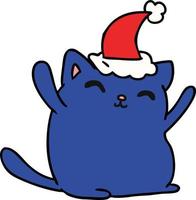 dessin animé de noël de chat kawaii vecteur