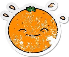 autocollant en détresse d'une orange de dessin animé vecteur