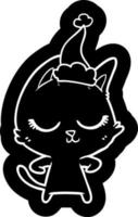icône de dessin animé calme d'un chat portant un bonnet de noel vecteur