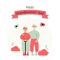 carte de voeux bonne fête des grands-parents. couple de personnes âgées embrassant avec amour. illustration vectorielle pour carte, carte postale, affiche, bannière. vecteur