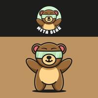 joli logo de mascotte d'ours cybernétique vecteur