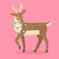 cerf mignon avec une guirlande en style cartoon. caractère animal du nouvel an et de noël. illustration vectorielle isolée. vecteur