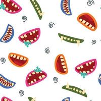 bouches effrayantes de monstre avec des dents d'horreur pour le papier ou le textile enveloppé d'halloween. illustration vectorielle vecteur