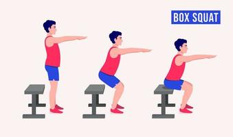 exercice de box squat, fitness pour hommes, aérobie et exercices. vecteur