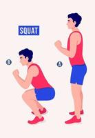 exercice de squat, fitness pour hommes, aérobie et exercices. vecteur