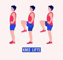 exercice de levage des genoux, fitness pour hommes, aérobie et exercices. vecteur