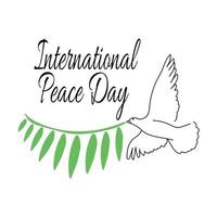 journée internationale de la paix, idée d'affiche ou de bannière, silhouette d'une colombe et branche verte vecteur