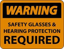 avertissement protection auditive et lunettes de sécurité signe sur fond blanc vecteur