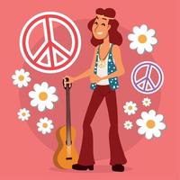 homme hippie avec guitare vecteur