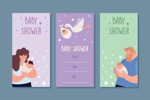 jeu de cartes de douche de bébé vecteur