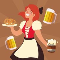 serveuse et nourriture de l'oktoberfest vecteur