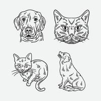 animaux de compagnie de tatouage dessinés à la main vecteur