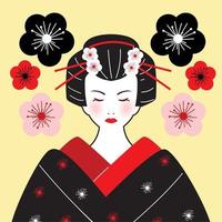 geisha avec des fleurs vecteur