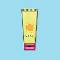 bouteille de soins solaires jaune protection contre les rayons du soleil spf 50 illustration vectorielle vecteur