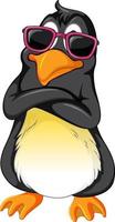 personnage de dessin animé mignon pingouin portant des lunettes de soleil vecteur