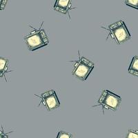 tv rétro avec motif harmonieux gravé d'antenne. télévision vintage dans un style dessiné à la main. vecteur