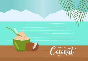 fond de la journée mondiale de la noix de coco avec noix de coco sur la plage le 2 septembre. vecteur