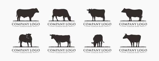 bétail de vache silhouette, ensemble de logo de ferme. parfait pour les logos d'entreprise, les affaires et l'image de marque. vecteur