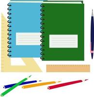 fournitures scolaires pour l'apprentissage. cahiers et crayons de couleur. retour à l'école. notion d'éducation. illustration vectorielle vecteur