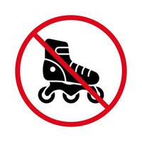 interdire l'icône de silhouette noire de patin à roulettes. pictogramme de patin à roulettes interdit. symbole de cercle d'arrêt rouge de chaussures de sport. aucun signe de patinage autorisé. zone de roulis interdit. illustration vectorielle isolée. vecteur