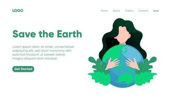 modèle de page de destination modifiable avec illustration de sauver la terre vecteur