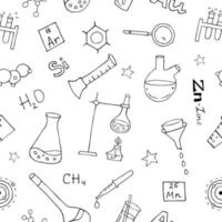 modèle de dessin de doodle de sciences de laboratoire clinique. des éléments tels que des équipements de laboratoire, des expériences, etc. sont inclus. illustrations vectorielles dessinées à la main isolées sur fond blanc. vecteur