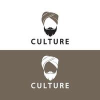 turban moustache inde illustration vectorielle de conception de logo indien. logo du visage d'un homme avec une barbe et un chapeau typique du pays indien traditionnel. vecteur