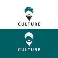 turban moustache inde illustration vectorielle de conception de logo indien. logo du visage d'un homme avec une barbe et un chapeau typique du pays indien traditionnel. vecteur
