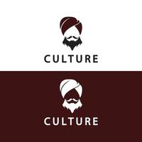 turban moustache inde illustration vectorielle de conception de logo indien. logo du visage d'un homme avec une barbe et un chapeau typique du pays indien traditionnel. vecteur