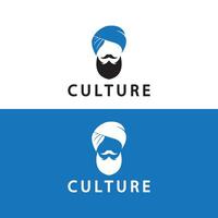 turban moustache inde illustration vectorielle de conception de logo indien. logo du visage d'un homme avec une barbe et un chapeau typique du pays indien traditionnel. vecteur