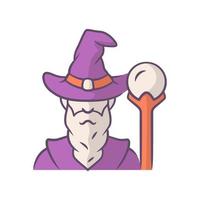 icône de couleur violette de l'assistant. sorcier, magicien au chapeau. vieux sage, druide fantastique. sorcier de conte de fées avec barbe. costume d'Halloween. illustration vectorielle isolée vecteur