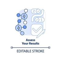 évaluer les résultats icône de concept de lumière bleue. planification de la gestion de l'énergie idée abstraite illustration de la ligne mince. processus d'affaires. dessin de contour isolé. trait modifiable. vecteur