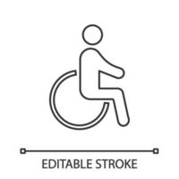 icône linéaire accessible. illustration de la ligne mince. invalidité. handicapé. handicap. homme en fauteuil roulant. symbole de contour. dessin de contour isolé de vecteur. trait modifiable vecteur