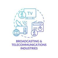 icône de concept de gradient bleu des industries de la radiodiffusion et des télécommunications. illustration de ligne mince d'idée abstraite de segment d'industrie d'information. dessin de contour isolé. vecteur