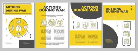 action pendant le modèle de brochure jaune de guerre. conseils pour les civils. conception de dépliant avec des icônes linéaires. 4 mises en page vectorielles pour la présentation, les rapports annuels. vecteur