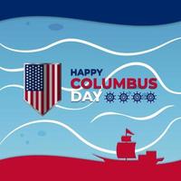 square happy columbus day salutation avec voilier et drapeau usa dans le bouclier vecteur