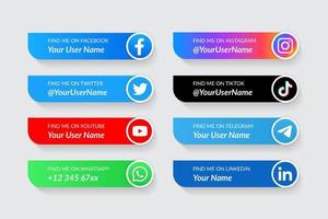 modèle de collection d'icônes du tiers inférieur des médias sociaux modernes vecteur