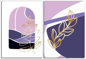 belle illustration d'art en ligne avec abstraction violette et branche dorée. fond coloré géométrique abstrait. modèle moderne pour la conception de papier peint. vecteur