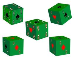 Cinq cube vert avec des cartes à jouer sur un fond blanc vecteur