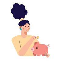 femme avec des économies de cochon vecteur