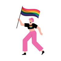 fille agitant le drapeau lgbtq vecteur