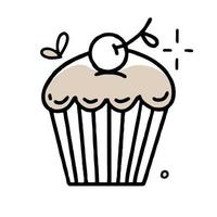 cupcake doodle clipart en illustration vectorielle noir et beige dans un style dessiné à la main vecteur