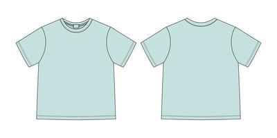 croquis technique de vêtements t-shirt unisexe. couleur bleu coquille d'oeuf. modèle de conception de t-shirt. vues avant et arrière vecteur