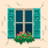 fenêtre pixélisée avec des fleurs vecteur