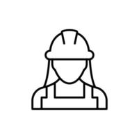 icône de travailleur de la construction féminine. travail, constructeur, employé, concept de casque. style de contour simple. illustration de conception de vecteur de ligne mince isolée sur fond blanc. ep 10.