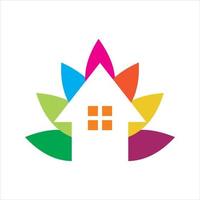 logo de maison de feuille de couleur vecteur