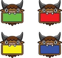 Cute buffalo animal board color bundle set vector illustration design