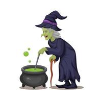 grand-mère de sorcière faisant une potion magique sur le vecteur d'illustration de personnage de chaudron