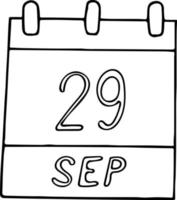 calendrier dessiné à la main dans un style doodle. 29 septembre. journée mondiale du coeur, date. icône, élément autocollant pour la conception. planification, vacances d'affaires vecteur